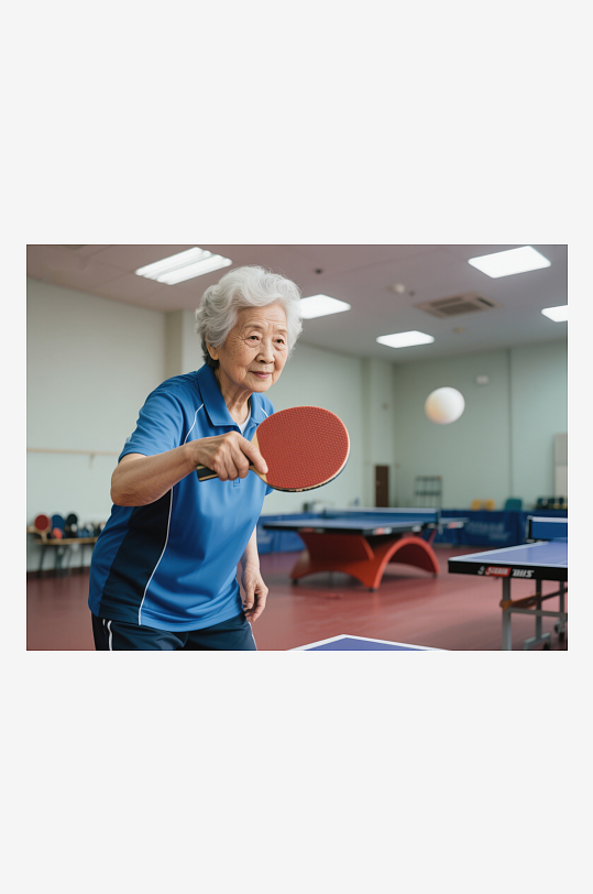 老年女性专注打乒乓球-众图网