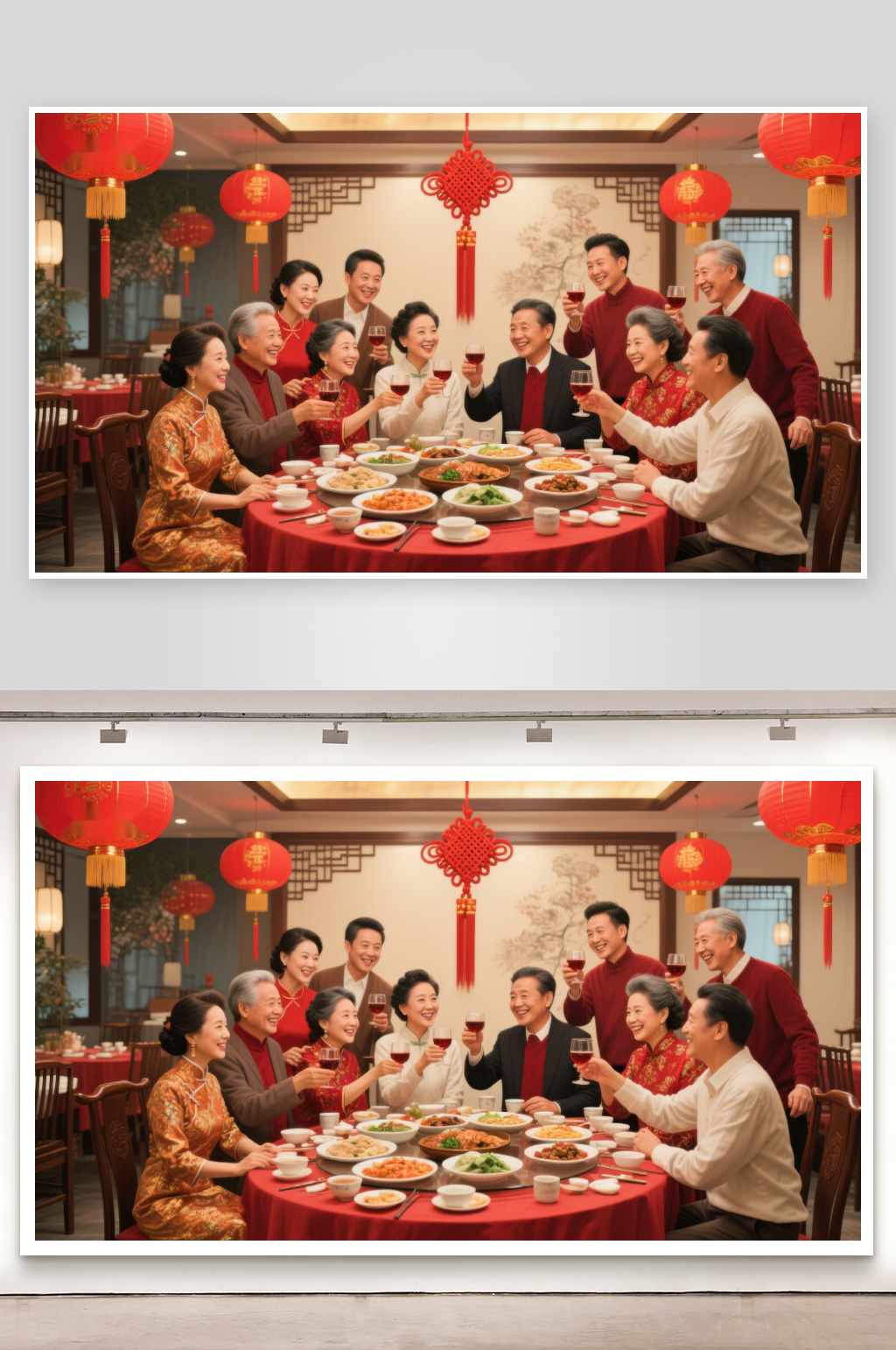 家庭聚餐庆祝传统节日素材