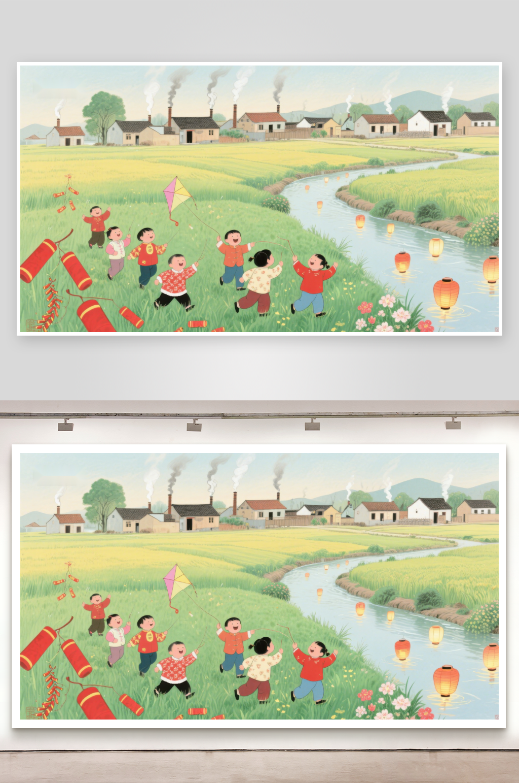 乡村孩童欢庆节日素材