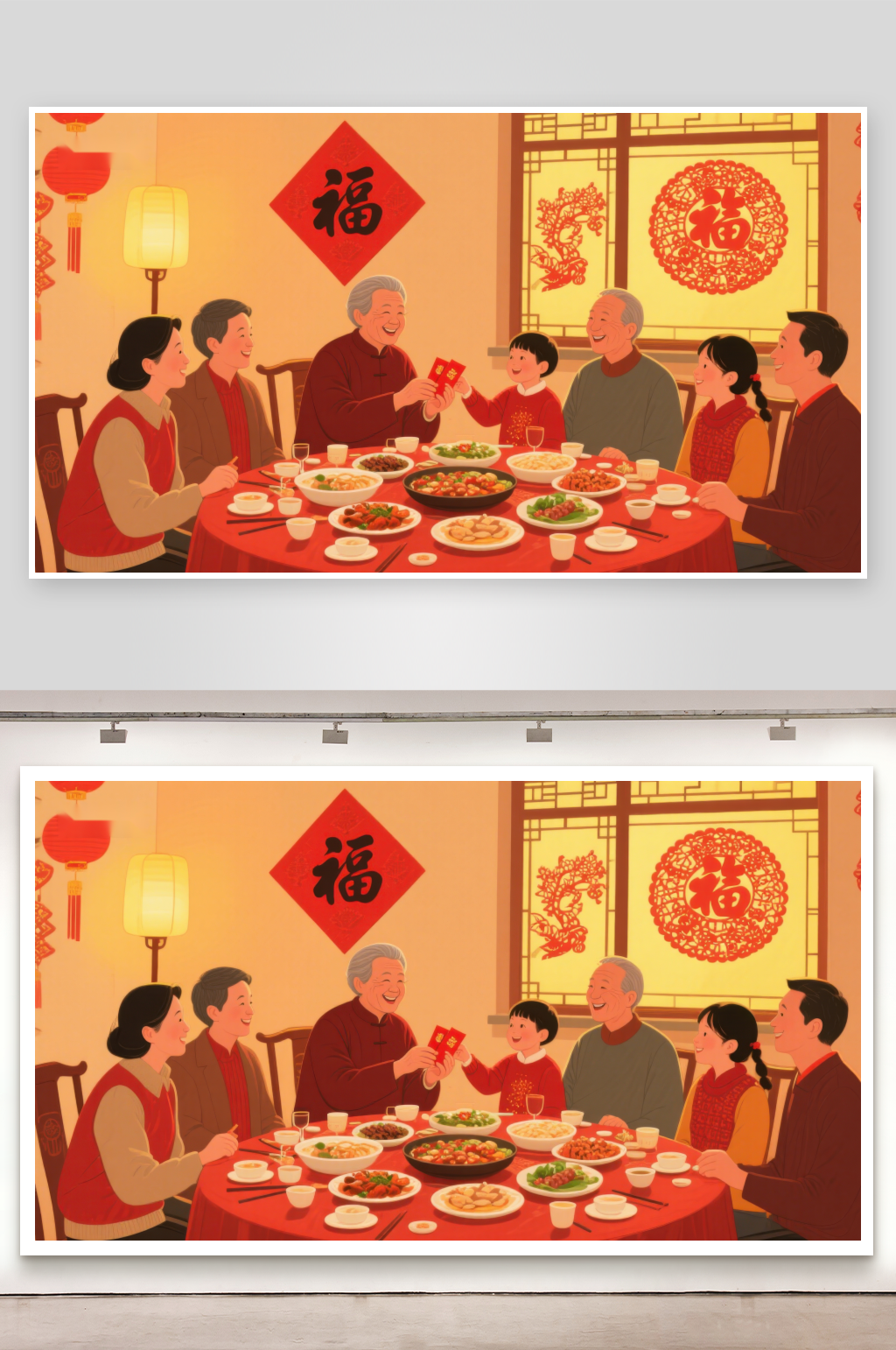家庭围坐共庆节日温馨聚餐素材