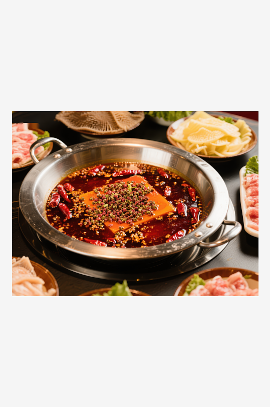 麻辣火锅锅底配菜丰富诱人-众图网