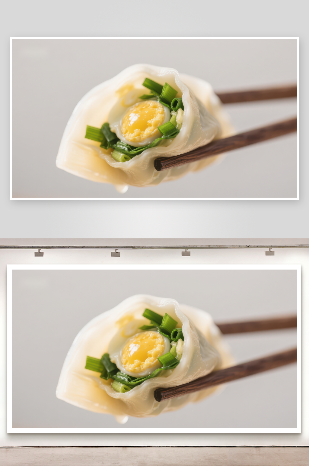 筷子夹起的鲜美饺子素材