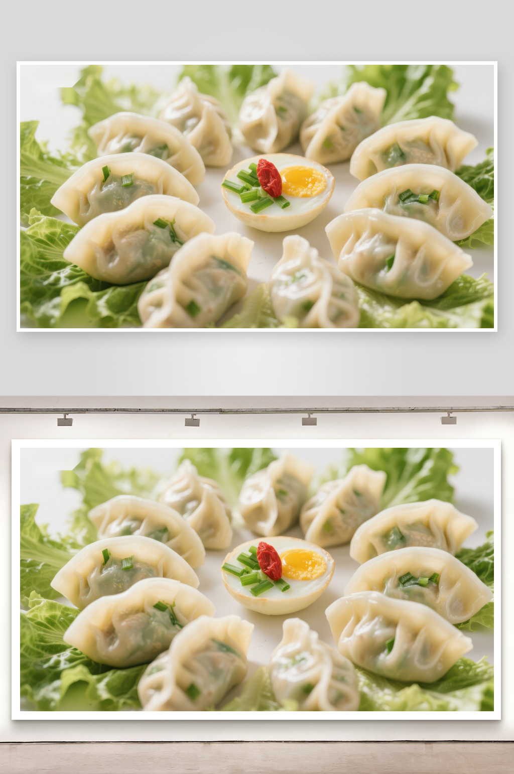 鲜美饺子配蛋黄酱绿叶点缀素材