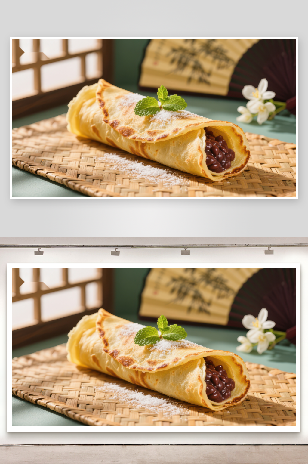 红豆卷饼配薄荷叶素材