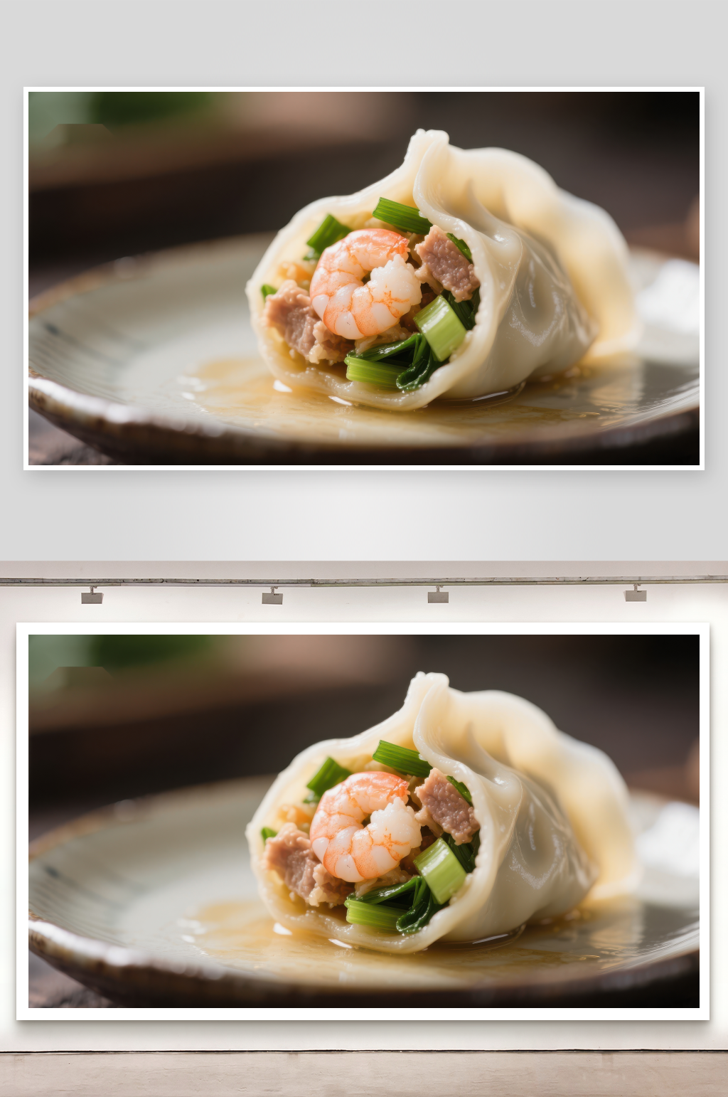 鲜美虾仁饺子诱人美食特写素材