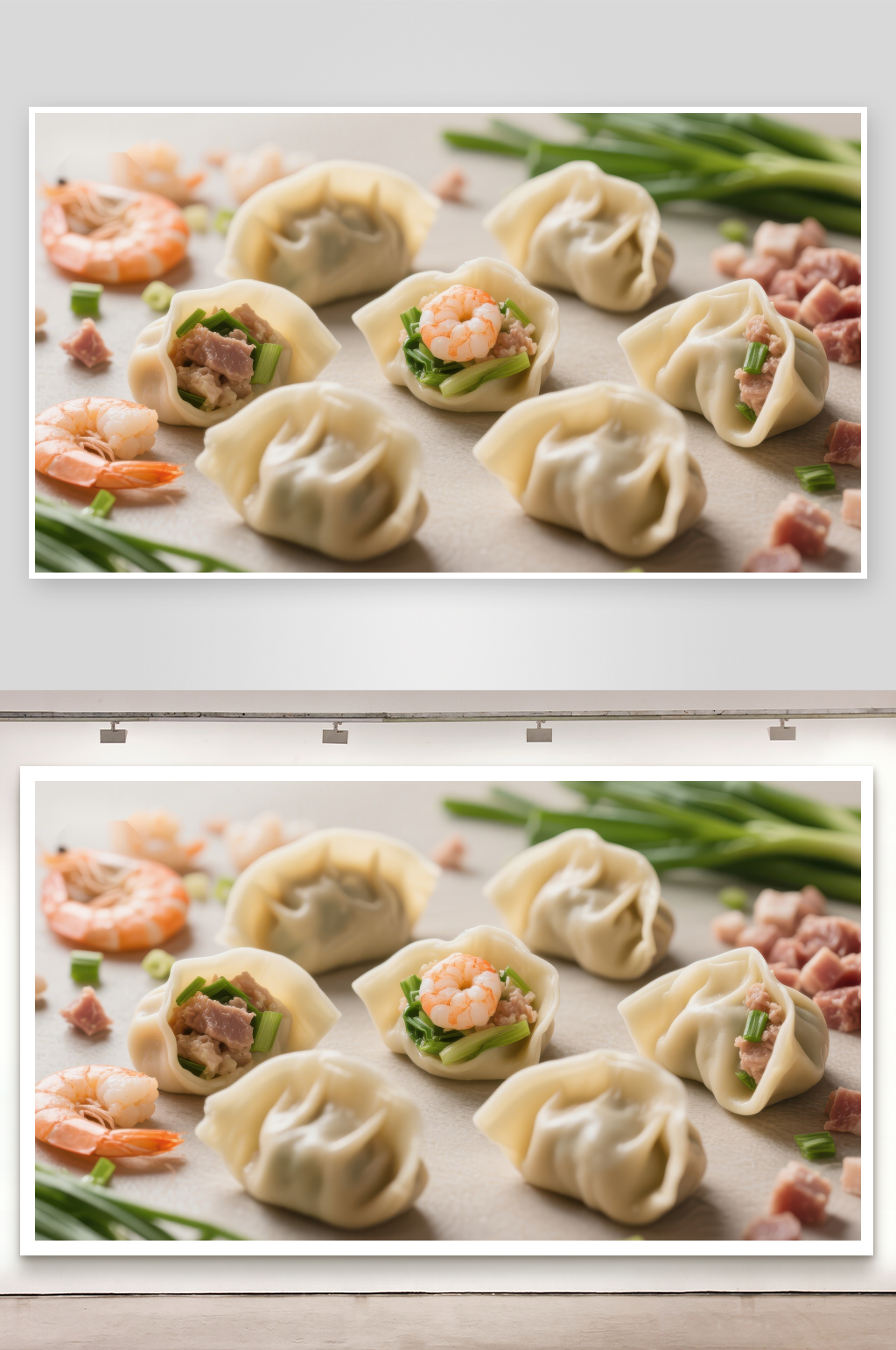 鲜美虾仁饺子与配料素材