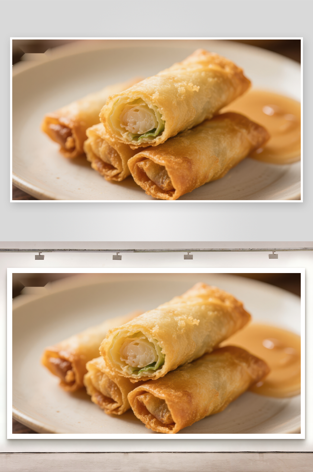 金黄酥脆的春卷配酱料素材