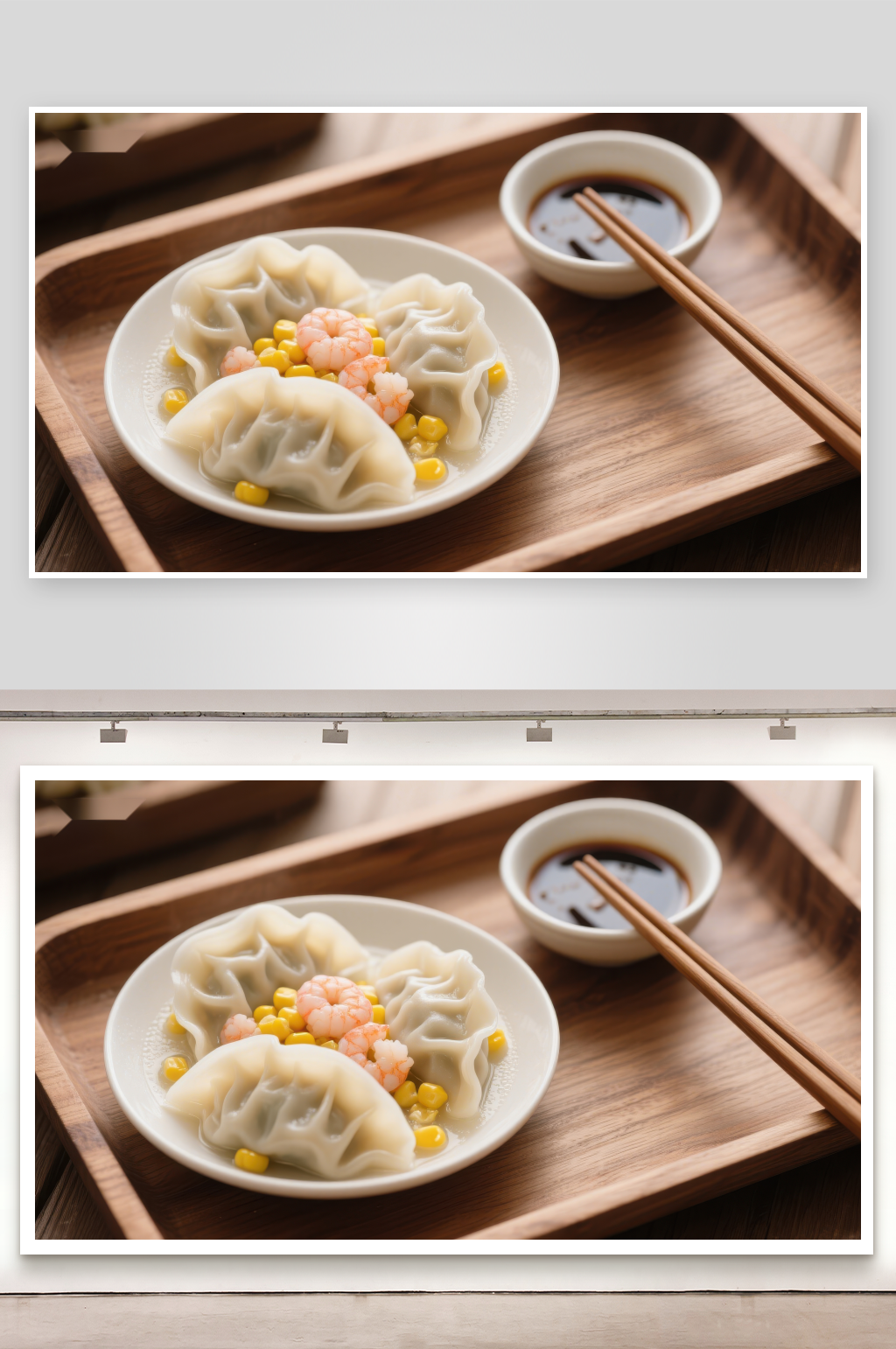 美味饺子配虾仁玉米素材
