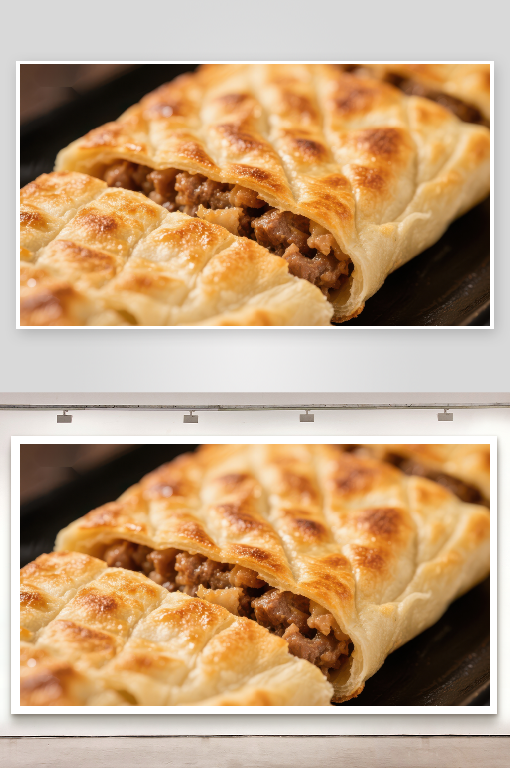 酥皮肉馅卷饼特写素材