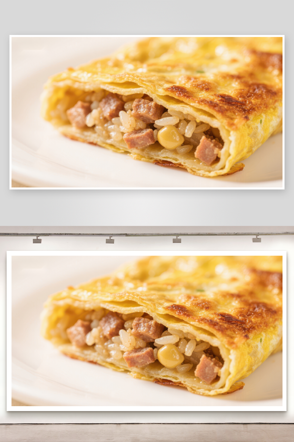 蛋包饭卷内含米饭与肉块素材