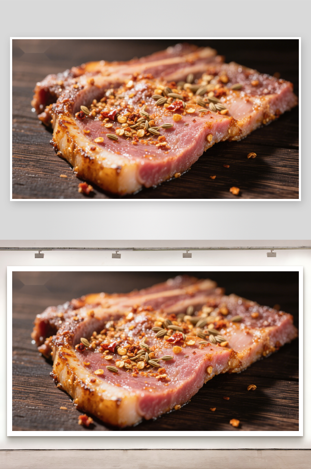 香料腌制的肉排特写素材