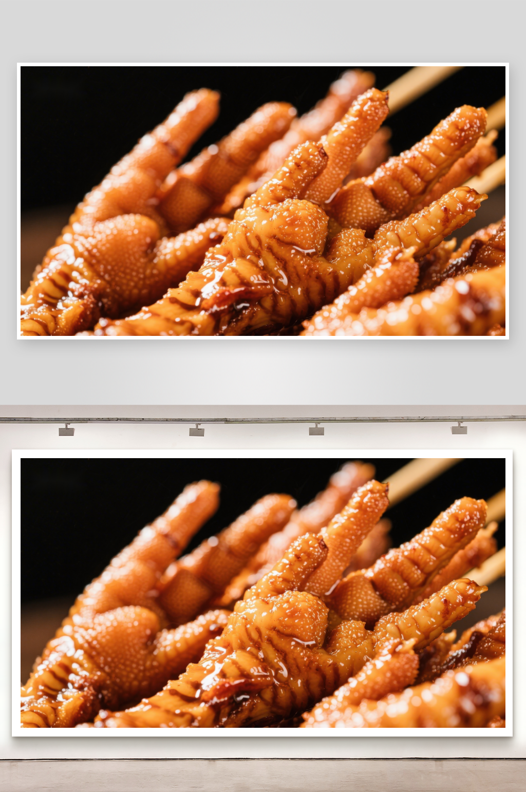 美味烤鸡爪串特写素材