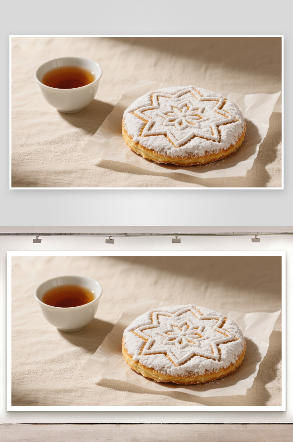 糖粉装饰糕点与茶杯素材