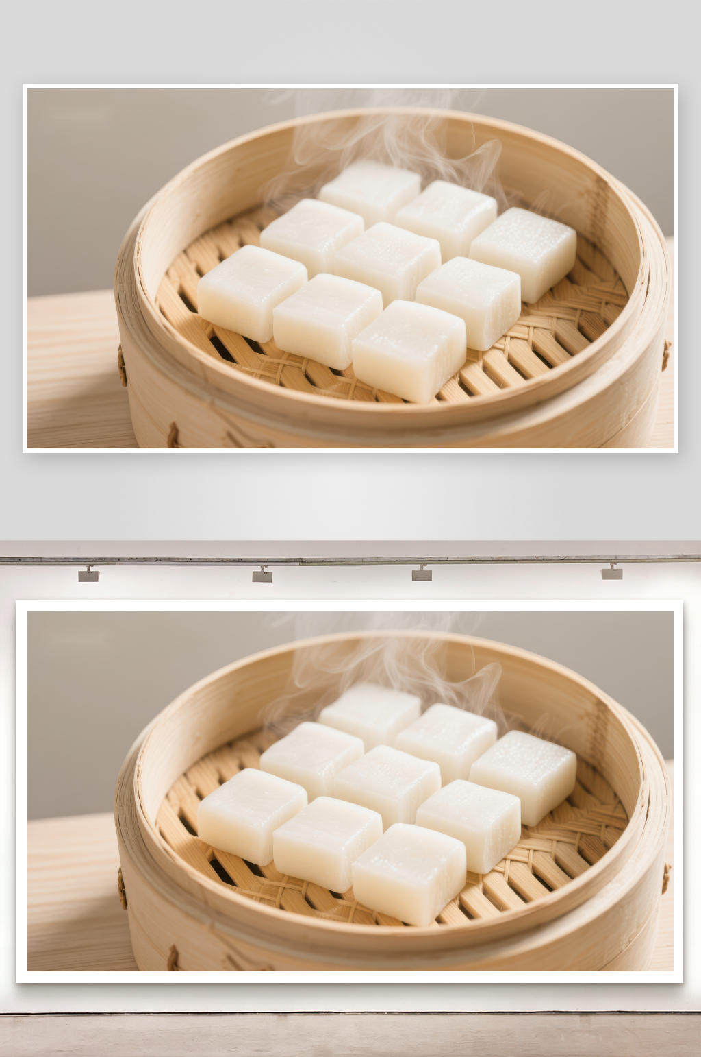蒸笼中的热气腾腾糕点素材