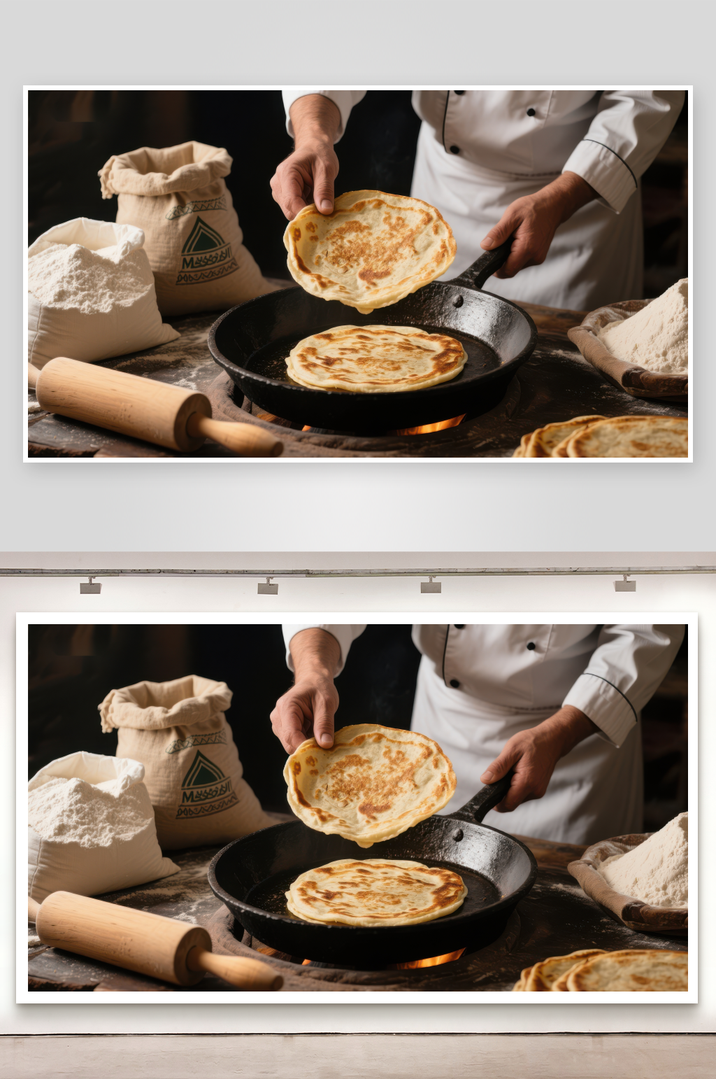 厨师制作煎饼的场景素材
