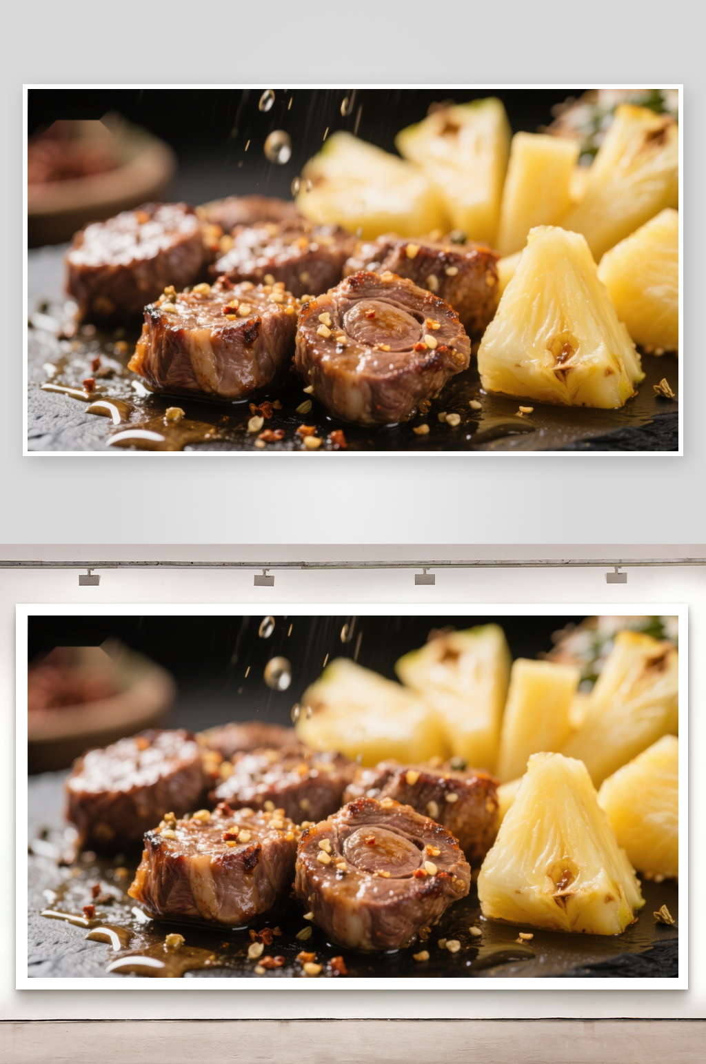 烤肉配菠萝美味佳肴素材