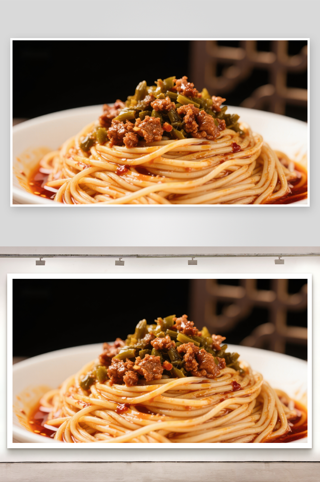 热辣面条配肉末酸豆角素材