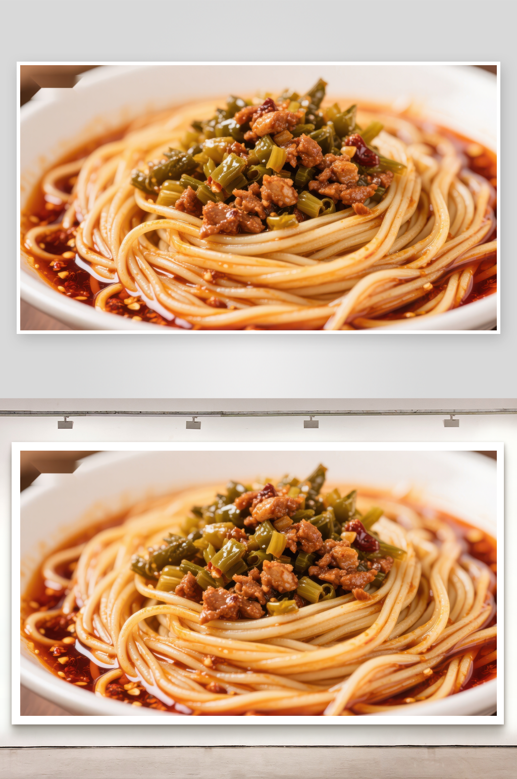 热辣豆角肉末拌面素材