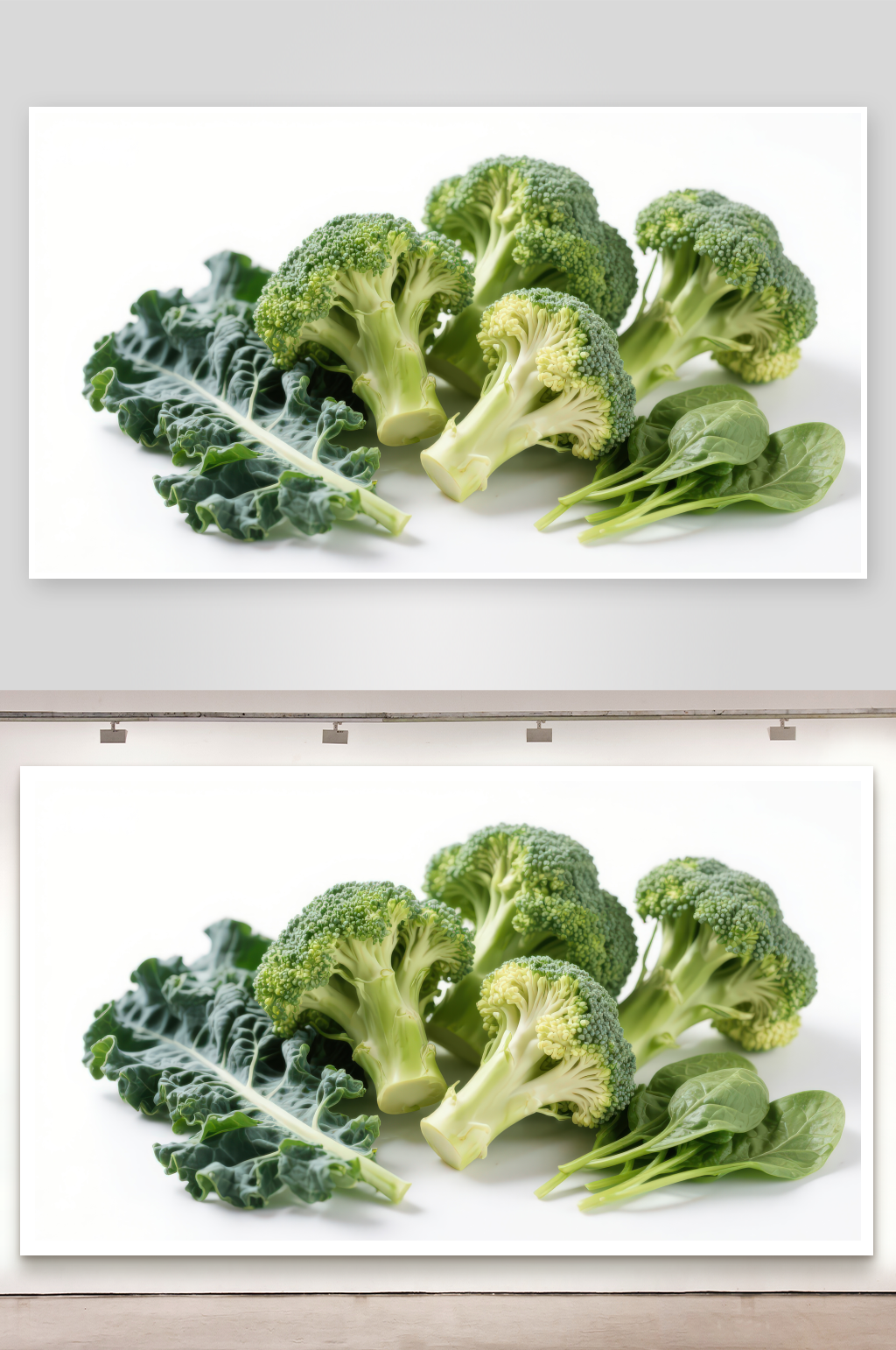 新鲜西兰花与绿叶蔬菜素材