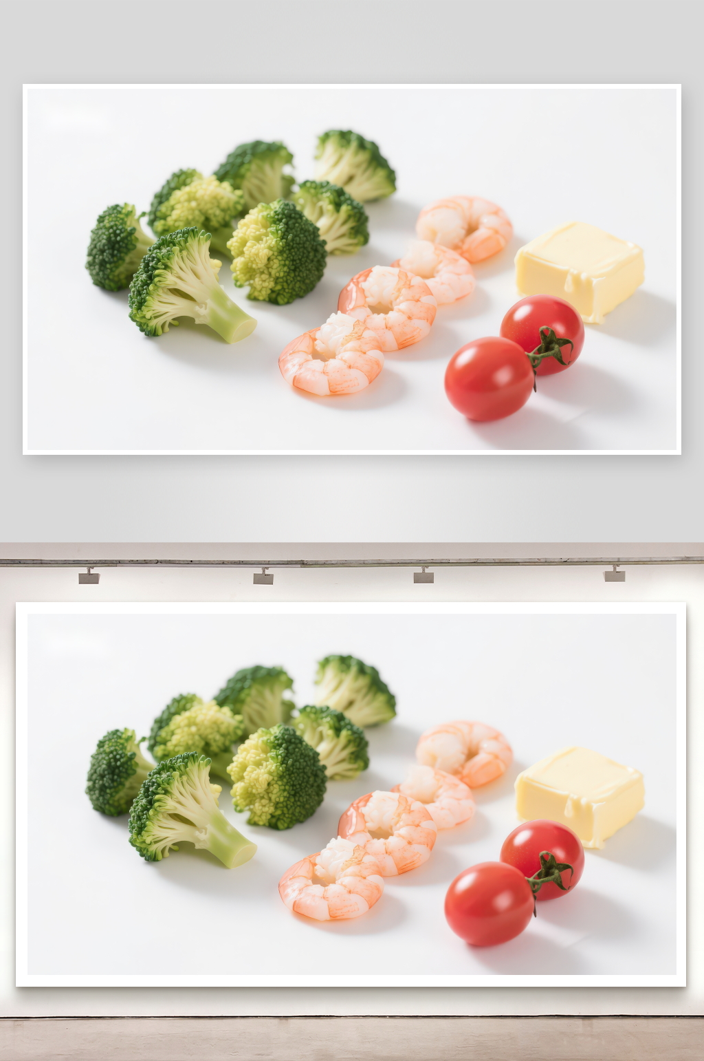 新鲜蔬菜虾仁与黄油素材