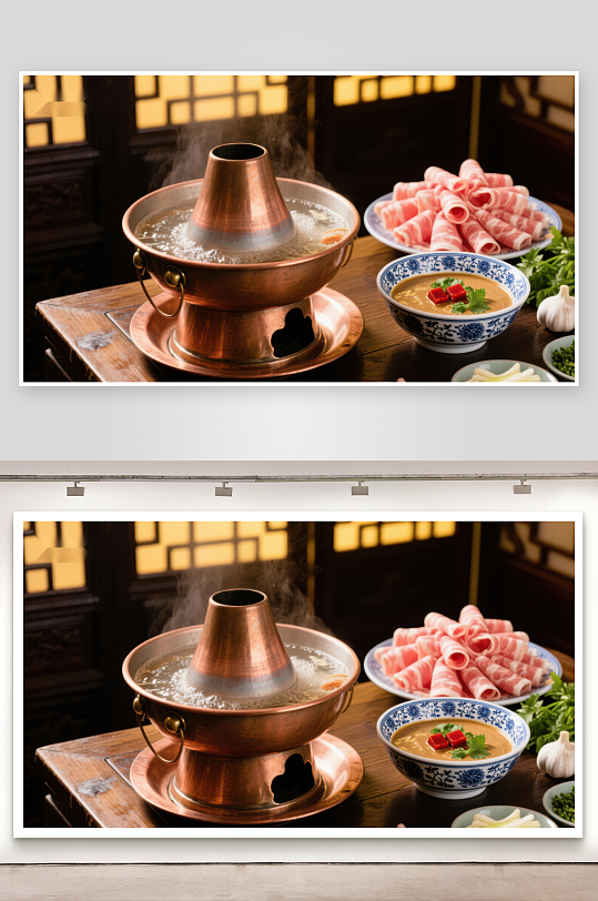 铜锅涮肉热气腾腾的美食享受-众图网