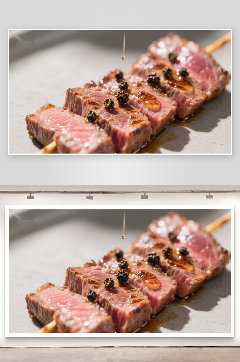 烤肉串上的美味牛肉片素材