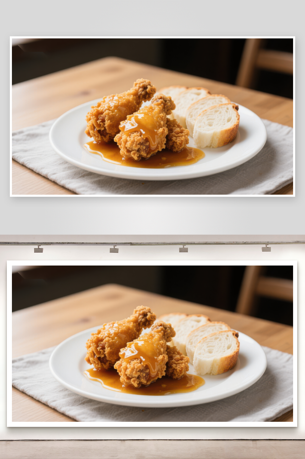 酥炸鸡柳配蜂蜜与面包片素材