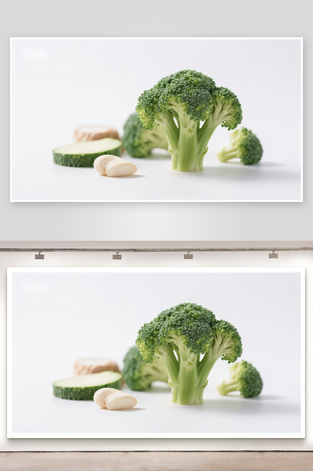 新鲜西兰花与蒜瓣静物素材