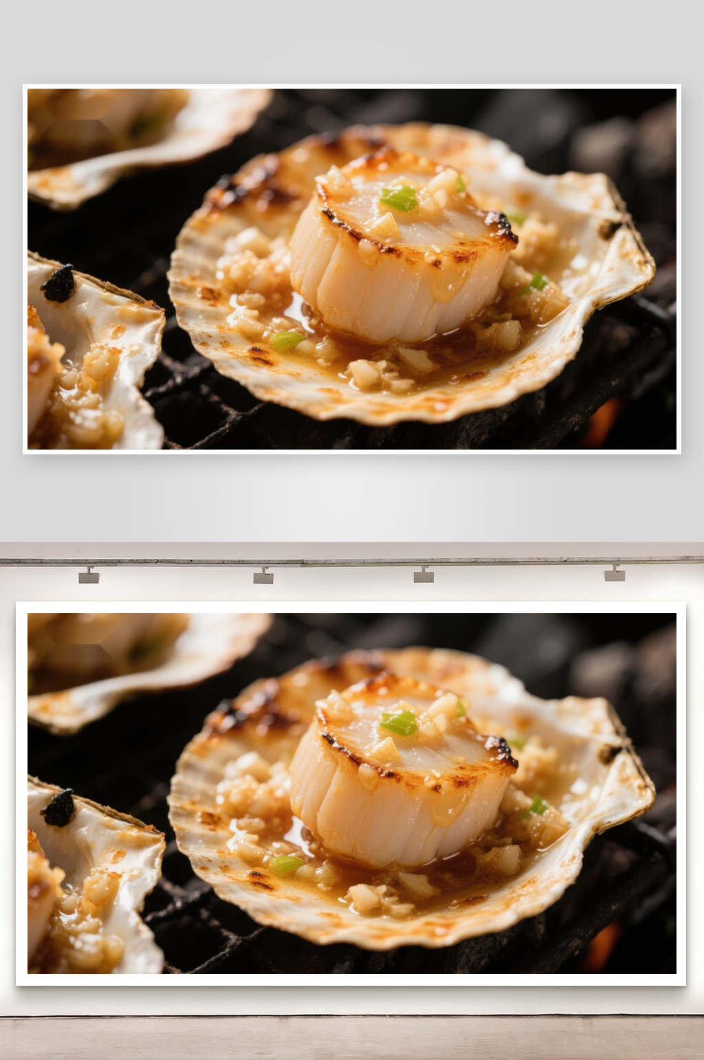 烤制蒜蓉扇贝美味海鲜佳肴素材