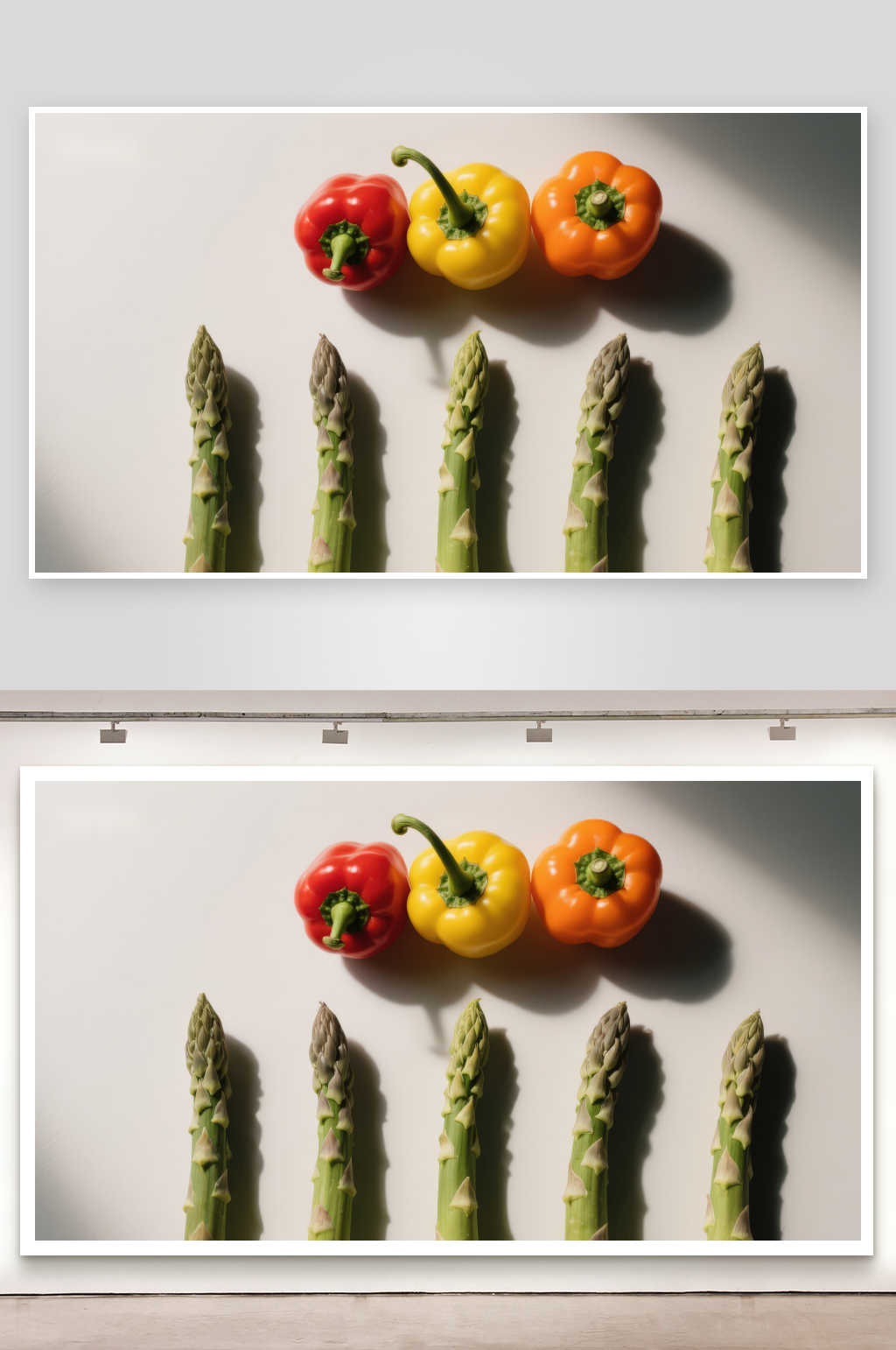 彩椒与芦笋静物排列素材