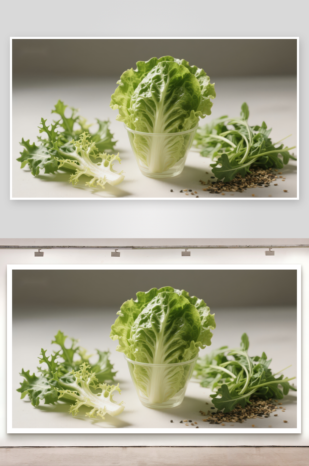 新鲜生菜与香草摆拍素材