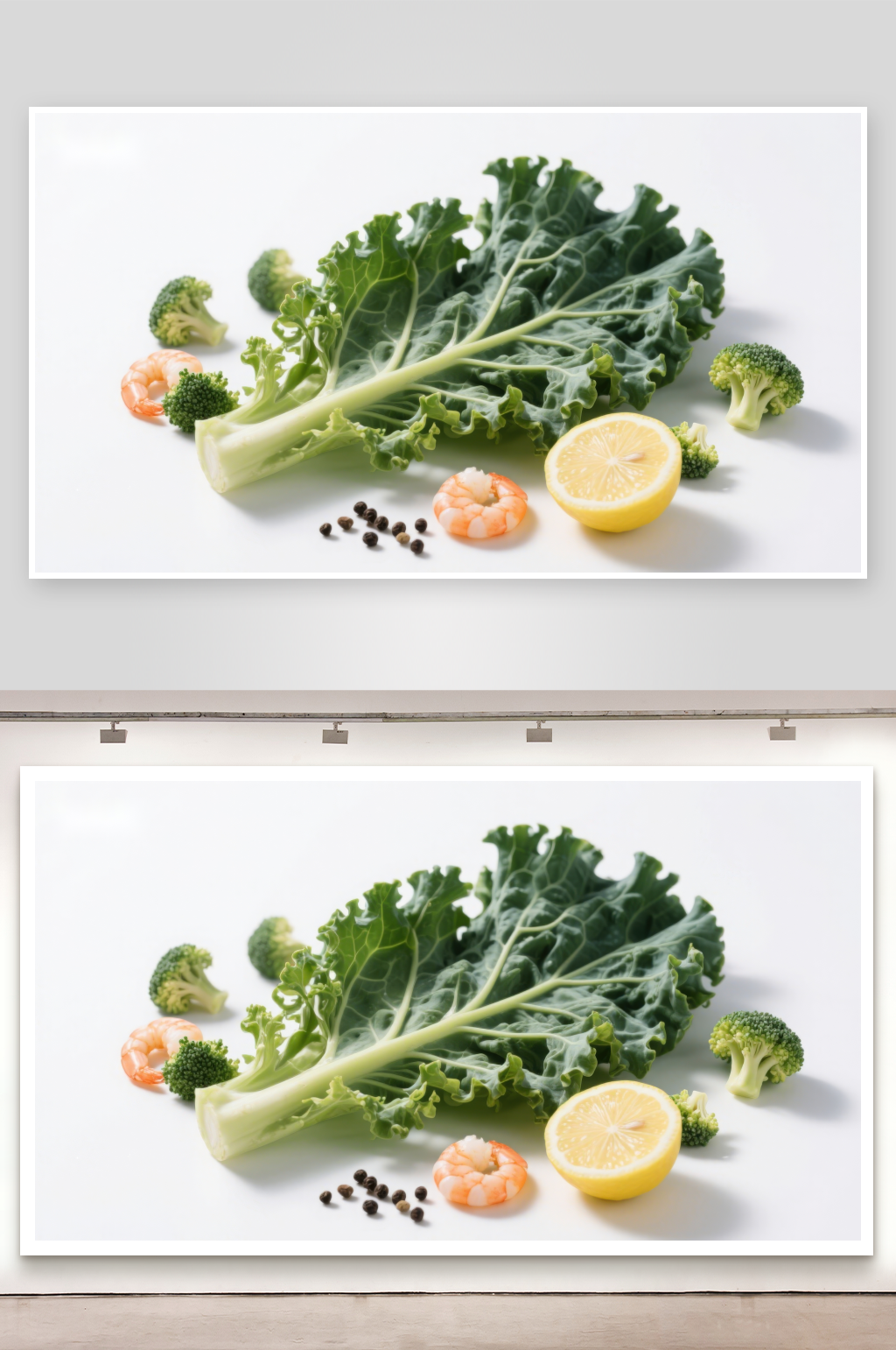 新鲜蔬菜与虾仁食材组合素材