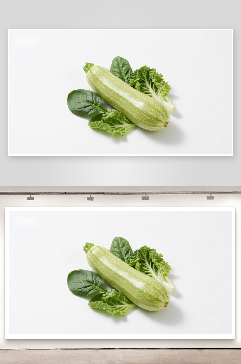 新鲜西葫芦与绿叶蔬菜素材