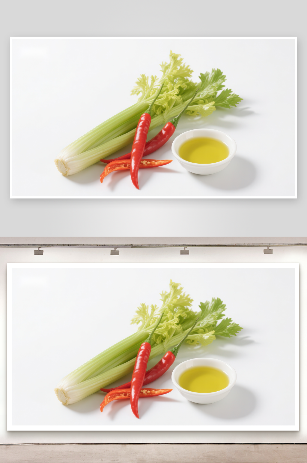 芹菜辣椒与橄榄油摆拍素材