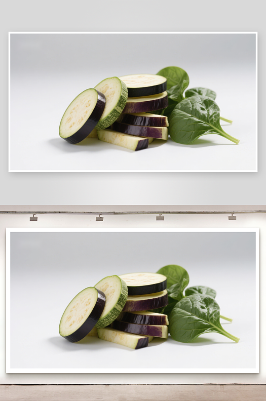 切片茄子与菠菜特写