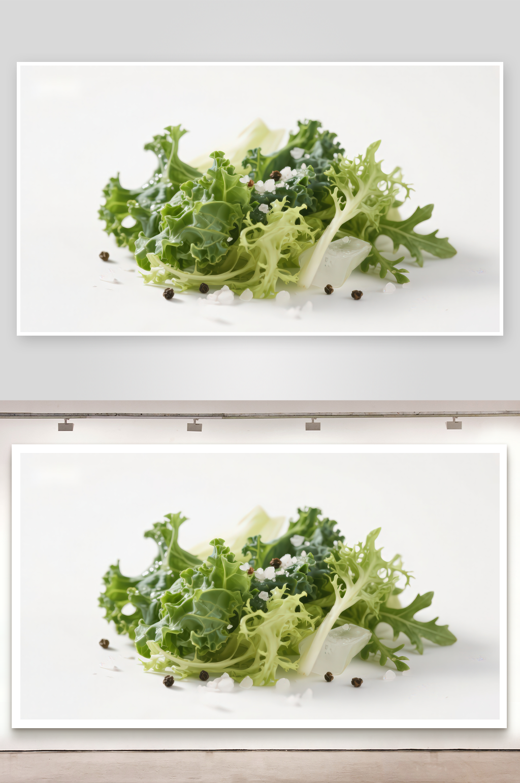 新鲜绿叶蔬菜与调料特写素材