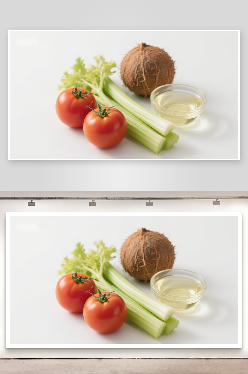 新鲜蔬菜与椰子油食材展示素材