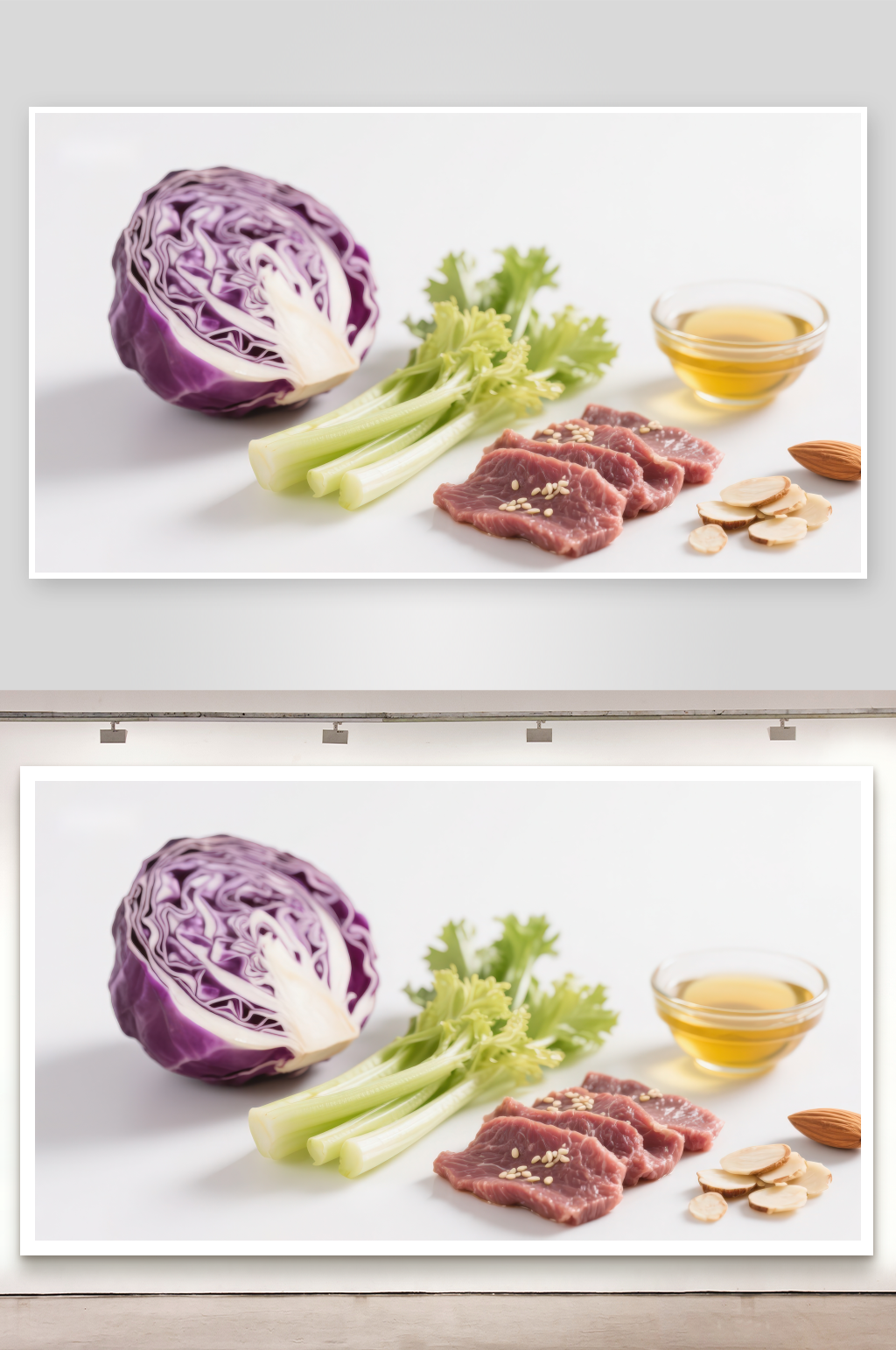 食材摆拍紫甘蓝与肉类素材