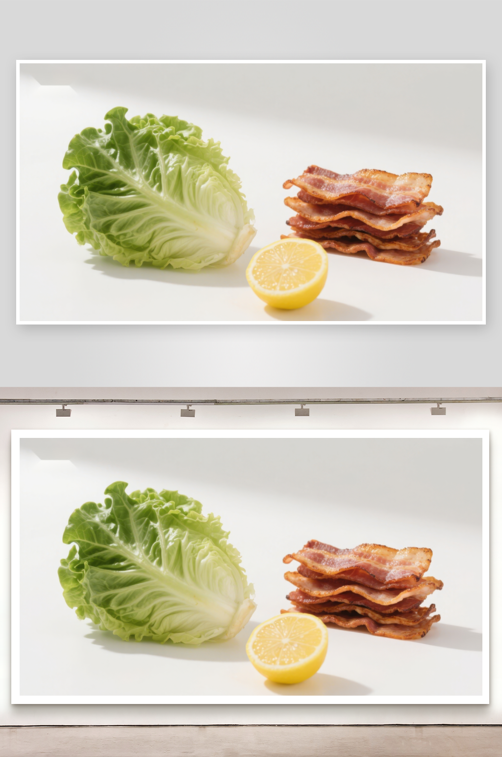 生菜培根柠檬静物组合素材