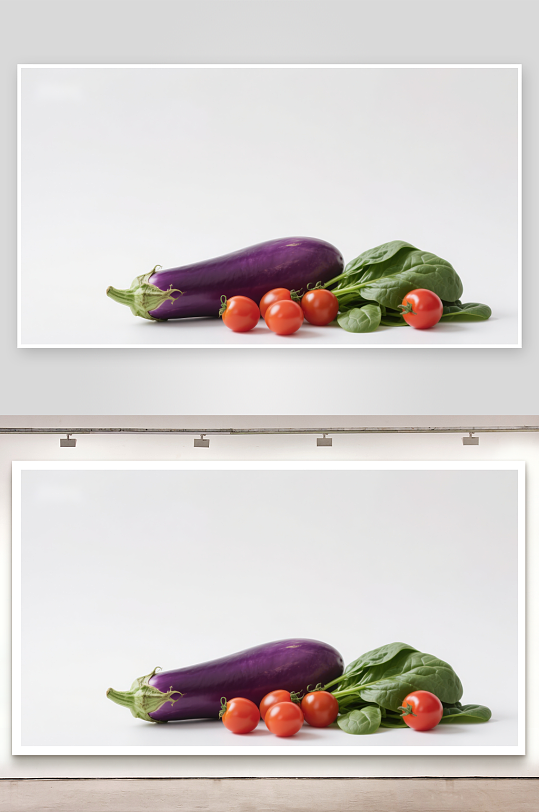 茄子番茄与菠菜静物