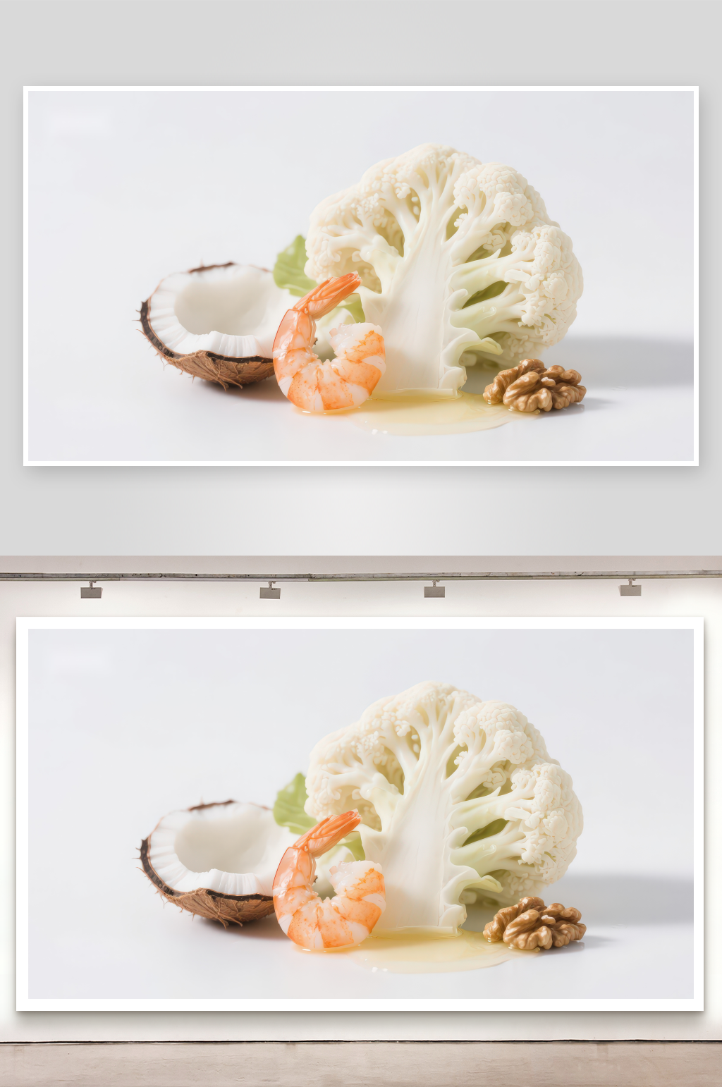 椰子虾仁花椰菜与核桃素材