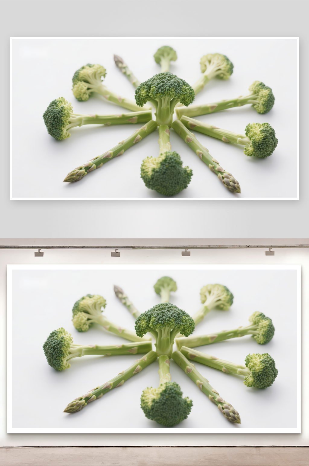 西兰花与芦笋的创意排列素材