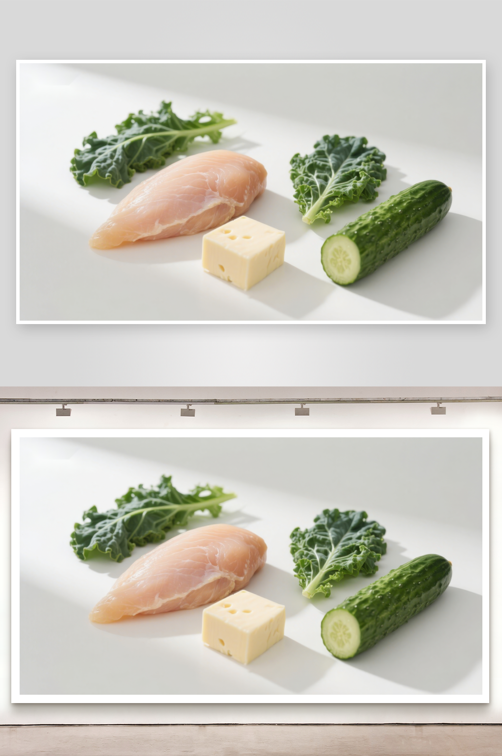 鸡胸肉与蔬菜奶酪摆拍素材