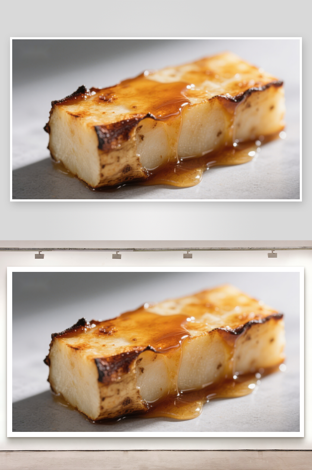 焦糖化豆腐块特写素材