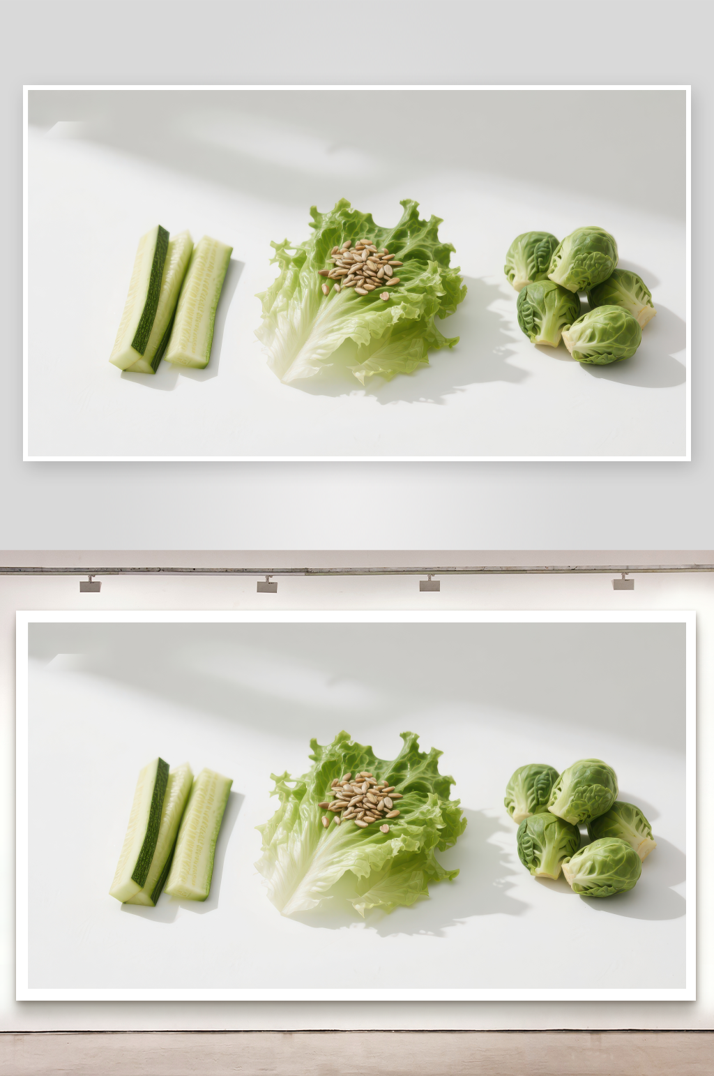 新鲜蔬菜组合黄瓜生菜与布鲁塞尔芽素材