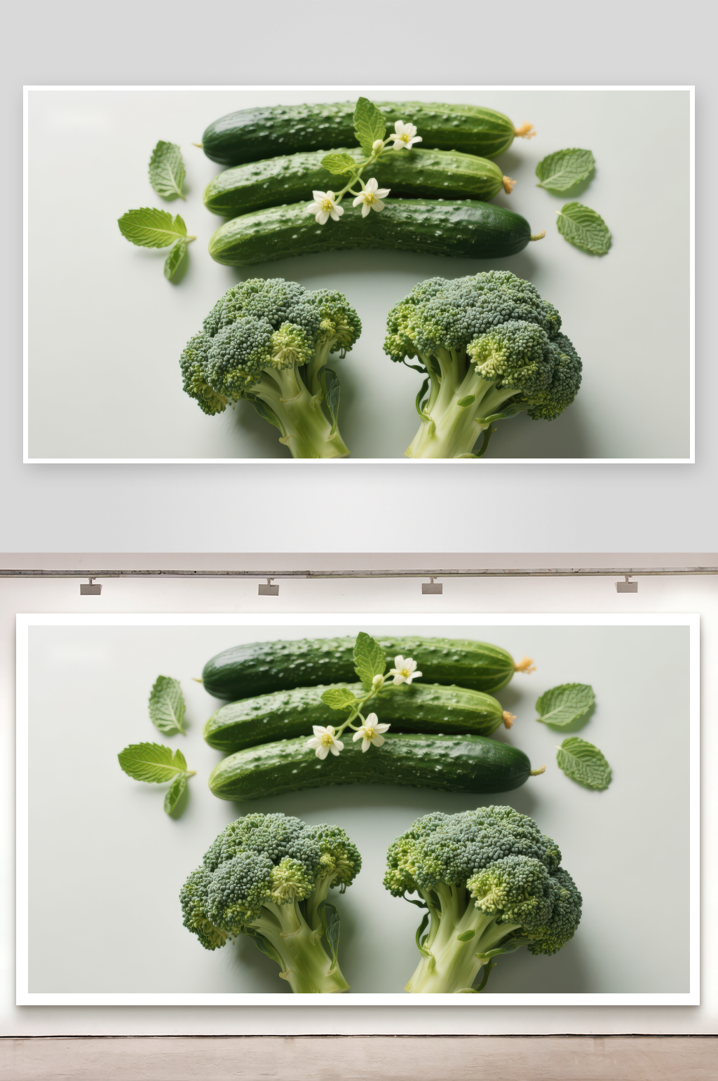 新鲜黄瓜与西兰花静物素材