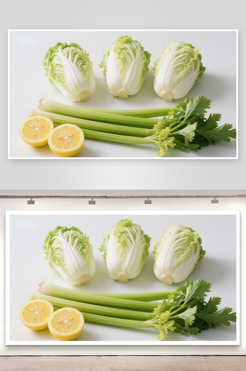新鲜蔬菜组合生菜芹菜与柠檬素材