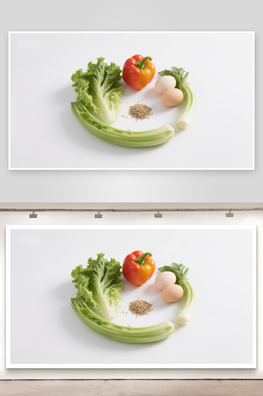 新鲜蔬菜与鸡蛋食材组合素材