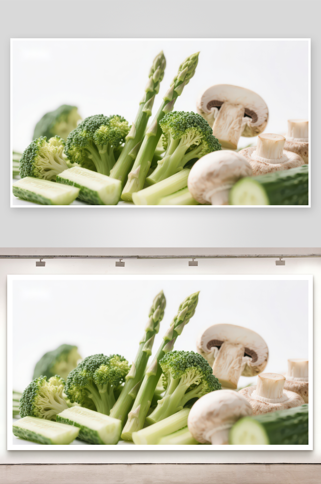 新鲜蔬菜与菌类食材组合素材