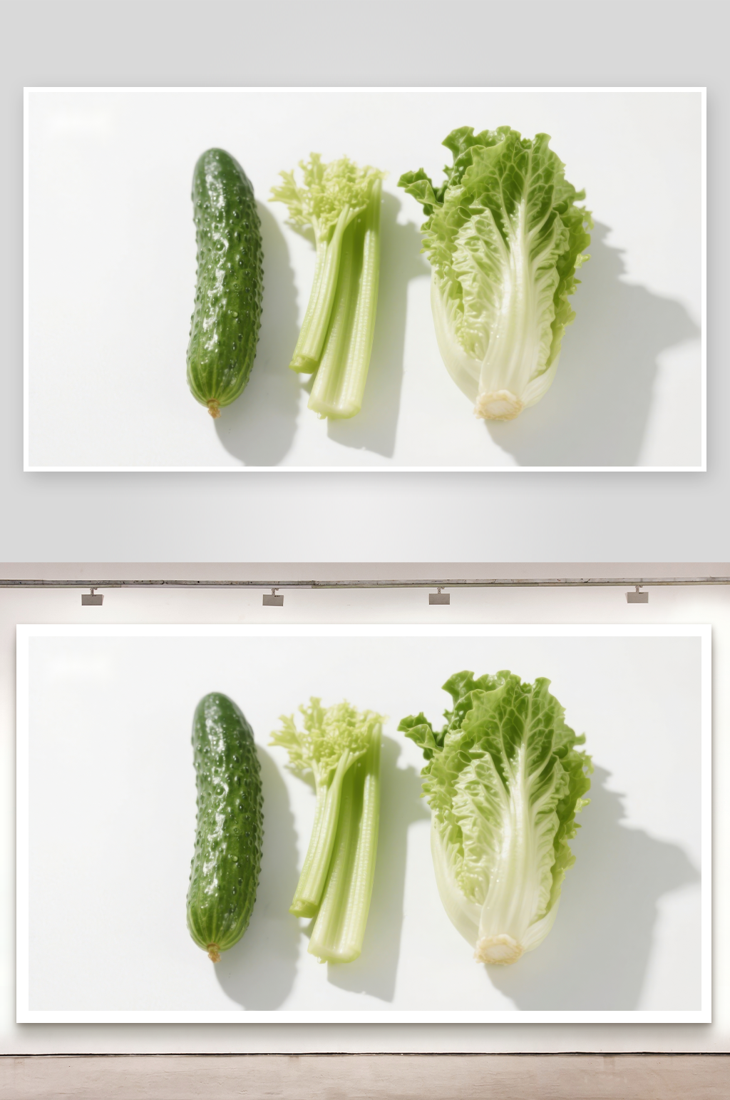 三种绿色蔬菜并排展示素材